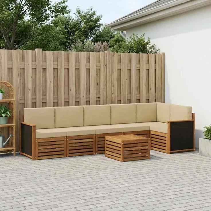 vidaXL Outdoor-Sofagarnitur 7 stk. 6-Sitzer Natur und Beige 3384434