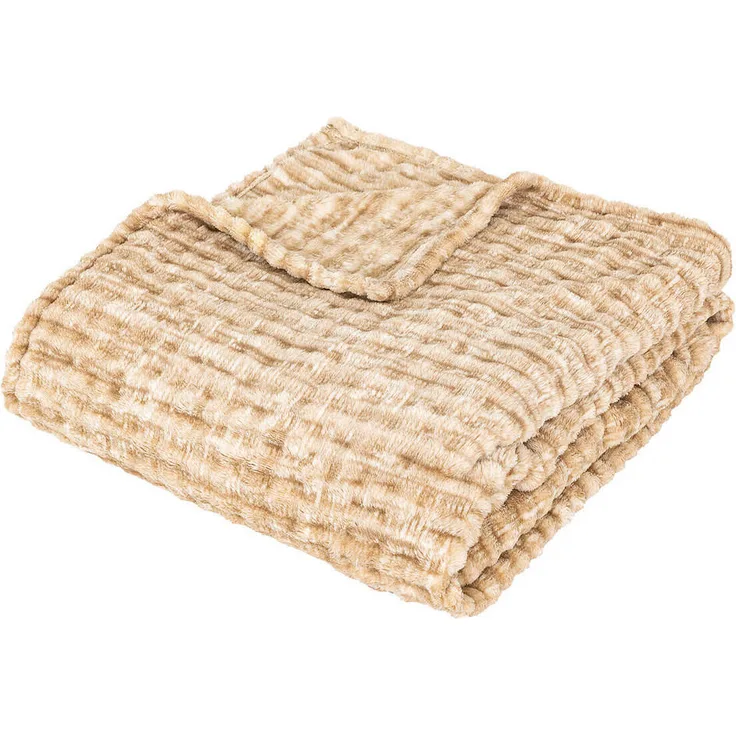 Atmosphera Createur d´interieur Fleece-Decke Flan, Beige, 125 x 150 cm, weich, langlebig, pflegeleicht, OEKO-TEX-zertifiziert