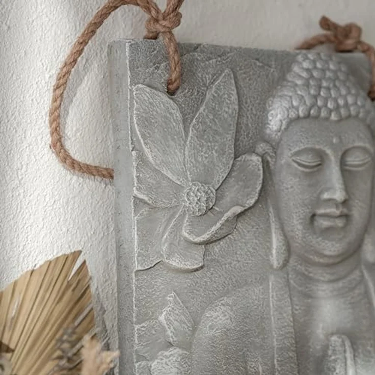 K&L Wall Art Wanddekoobjekt Buddha Wandskulptur Steinoptik asiatische Feng Shui Deko 3D Wandfigur (Buddha Wandbild), mit Seilaufhängung – Bild 6
