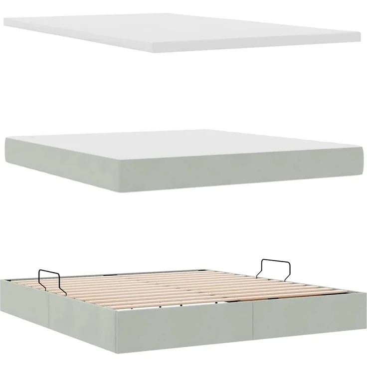 vidaXL Aufbewahrungsbett mit Matratze Hellgrau 160 x 200 cm Samt 3372099 – Bild 8