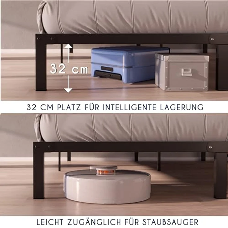Dreamzie Bettgestell 140x190 mit Lattenrost aus Metall - Bett 140x190 für Matratze, Höche 35 cm - Großer Stauraum, Leicht zu Montieren und Stabil - Schwarzer Lattenrost – Bild 6