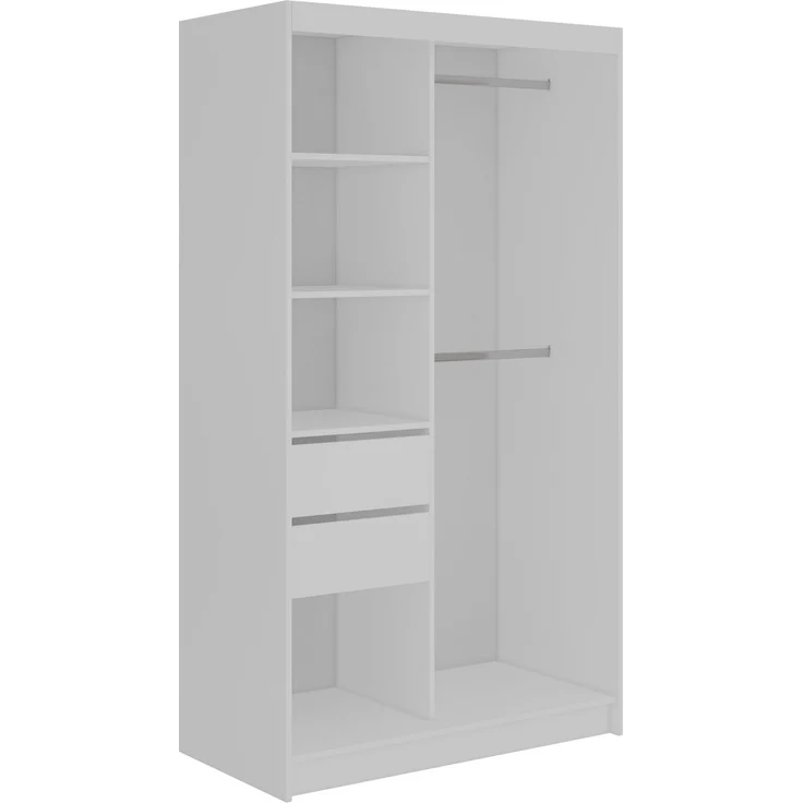 Schwebetürenschrank NAURU mit Lamellen-Optik, moderner Kleiderschrank, Breite 120 cm, inkl. Innenausstattung & Stauraum, Akustikpaneel-Design - Weiß und Schwarz - mit Schubladen – Bild 4