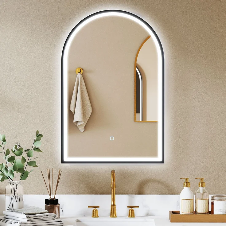 MELAYR, LED Badezimmerspiegel 60 x 90 cm mit Beleuchtung, Front- & Rückbeleuchtung, Memory-Funktion, Schwarz – Bild 3