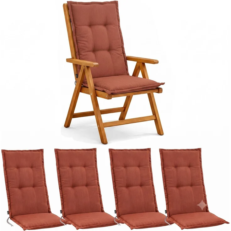 BURI 4x Auflagen Set Hochlehner für Gartenstühle 120x48x7cm Sesselauflagen Polster UV Lichtecht - Gartenstuhlauflagen Stuhlkissen mit Dicker Schaumstoff Füllung (Terrakotta) – Bild 1