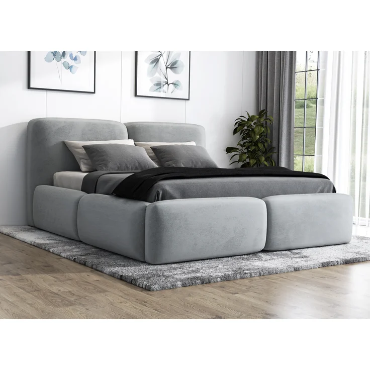 Polsterbett OLKE 120x200 ohne Matratze mit Bettkasten und Lattenrost. Farbe: Silber 15 – Bild 1