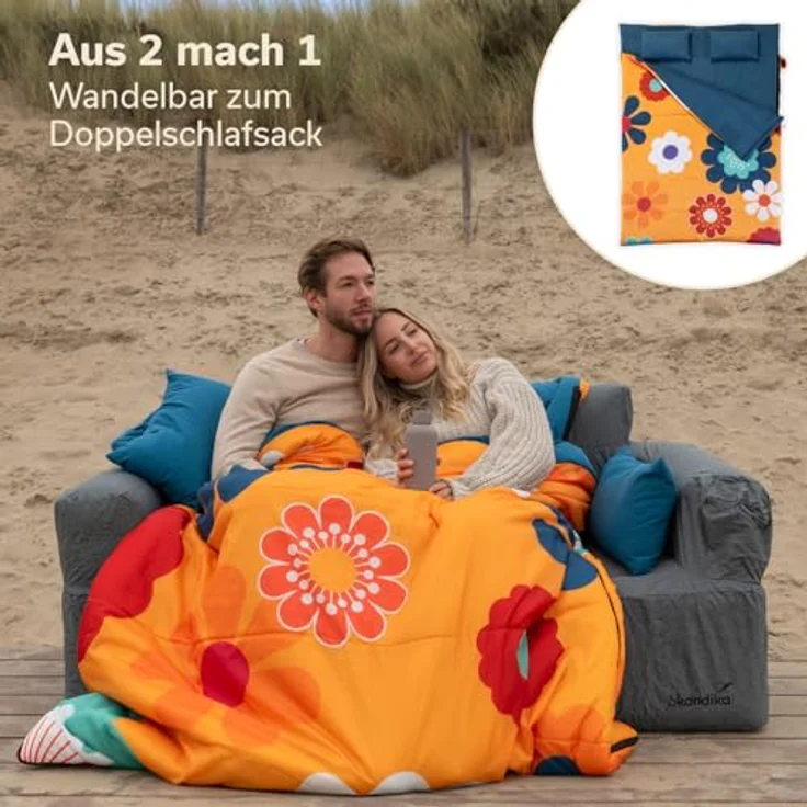 Skandika Deckenschlafsack Sovro 190 Flower, Schlafsack Outdoor für Erwachsene, 3 Jahreszeiten – Bild 4