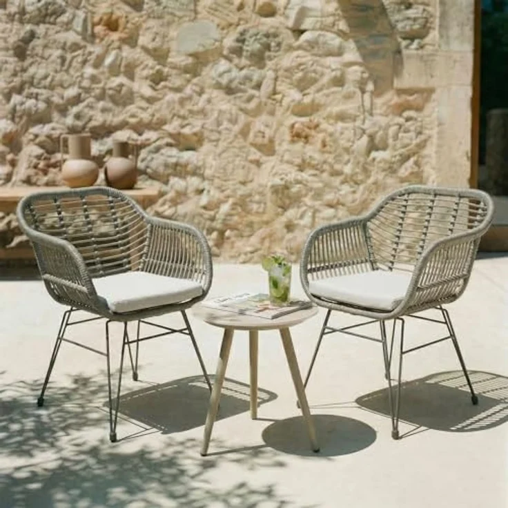 IDIMEX Gartenstuhl PARAMO (2 St), Gartenstuhl 2er Set Metallgestell und Polyrattan Geflecht grau mit Kis – Bild 1