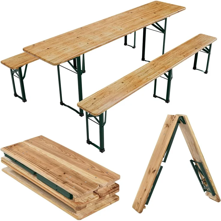 Juskys 'Passau' Bierzeltgarnitur, 3-teilig, klappbar, Holz / Metall natur, 220 x 50 x 77 cm – Bild 1