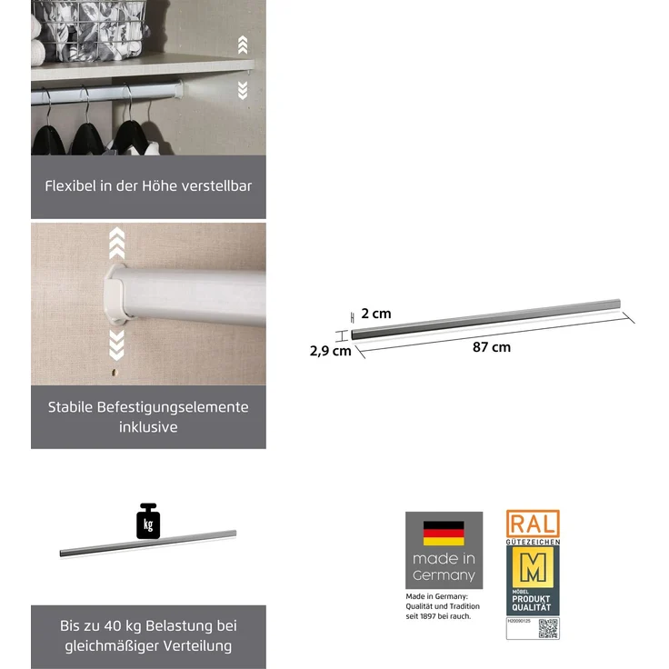 rauch Zubehör, Kleiderstange, für Kleiderschränke von rauch mit einer Elementbreite von 90 cm – Bild 3