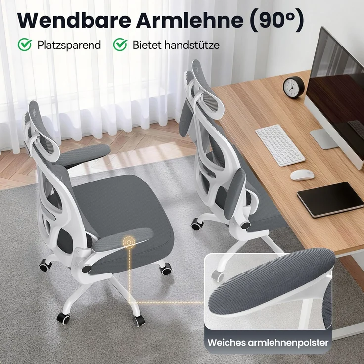 Botifly Ergonomischer Bürostuhl, Mesh-Gewebe, Grau/Weiß, 90°-120° Wippfunktion, 10 cm Höhenverstellbar, 52 x 25.5 x 62 cm – Bild 7