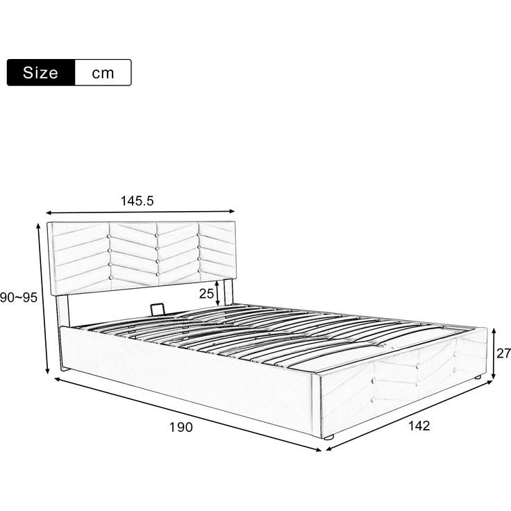 Polsterbett Doppelbett, hydraulisches Funktionsbett im Streifen-Stil mit höhenverstellbarem Kopfteil Continentalbett, Samt, Grau, 140 x 190 cm – Bild 7