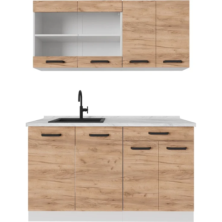 Singleküche R-Line Goldkraft Eiche/Weiß 140 cm AP Anthrazit Vicco – Bild 1