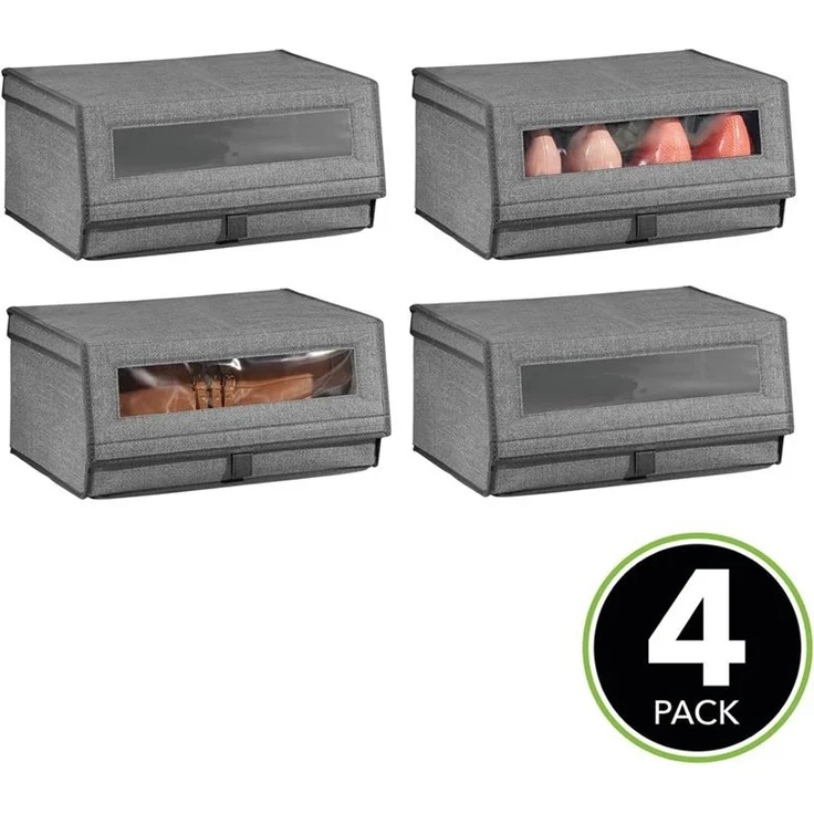 4er-Set Schuhaufbewahrung aus Stoff mDesign stapelbare Schuhbox dunkelgrau – Bild 2