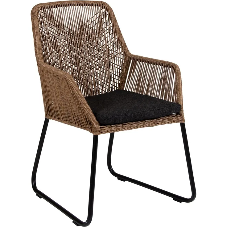Gartenstuhl Midway aus Rattan, modern skandinavisches Design, braun, gepolstert, inkl. Kissen