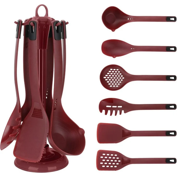 Küchenhelfer Küchenutensilien Set mit Ständer 7-tlg. weinrot Cheffinger CF-UT04 – Bild 1