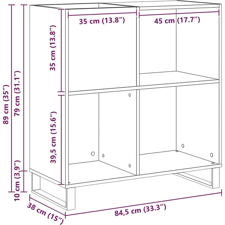 vidaXL Schallplattenschrank mit Regal Artisan-Eiche 85 x 38 x 89 cm 862915 – Bild 10