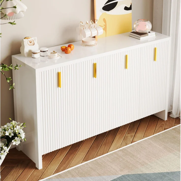 DESVIAE Sideboard mit 4 Türen und verstellbarem Einlegeboden, 140x80x38 cm, Spanplatte, Weiß – Bild 6