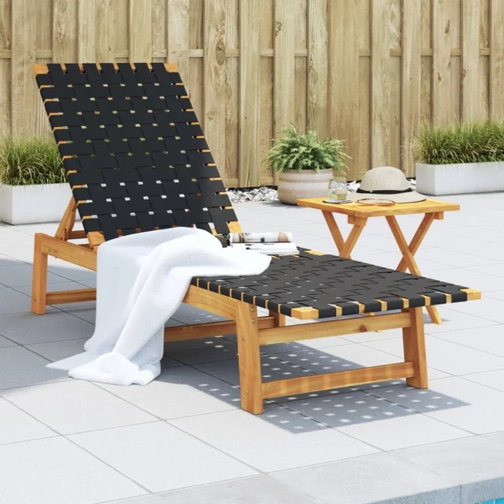 vidaXL Sonnenliege Schwarz Massivholz Akazie und Stoff 366507 – Bild 1