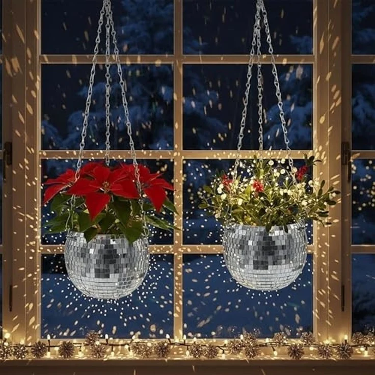 Spetebo Blumentopf Hänge Pflanztopf im Discokugel Design 15 cm mit Metallkette (Anzahl, 1 St, Stück), leicht, robust und einfach zu reinigen – Bild 6