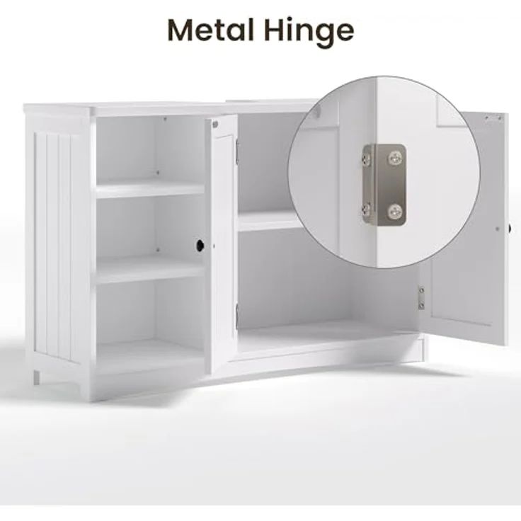 Bealife Waschbeckenunterschrank, Badezimmerschrank 90 x 30 x 60 cm, mit 2 Türen, 5 Fächern und höhenverstellbarem Einlegeboden in 3 Stufen, Magnetverschluss, viel Stauraum, wasserabweisend (Weiß) – Bild 8