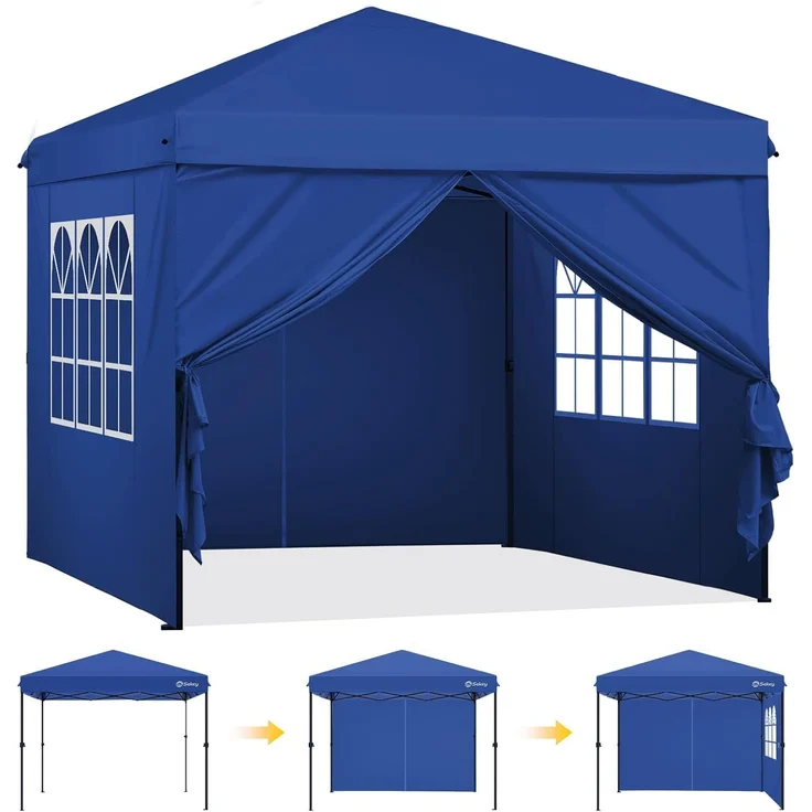 Sekey Premium Pop Up Pavillon 3x3 Wasserdicht Stabil, 3 x 3 m Pavillon mit Seitenwänden, Faltpavillon Partyzelt Faltbar für Camping Party, Höhe Verstellbar 250-270cm, (Navy, Mit Seitenwänden)