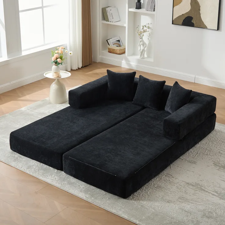 LVHOM Schlafsofa 3 sitzer, Klappsofa mit Schlaffunktion, Bodensofa, Schlafcouch aus Chenille-Stoff, frei Kombination, 198x79x60 cm