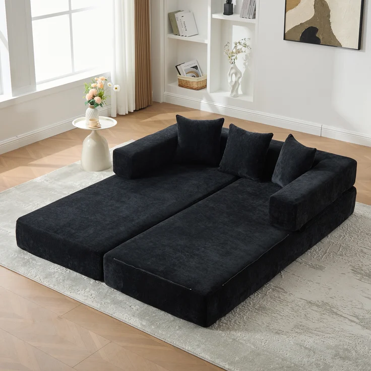 LVHOM Schlafsofa 3 sitzer, Klappsofa mit Schlaffunktion, Bodensofa, Schlafcouch aus Chenille-Stoff, frei Kombination, 198x79x60 cm – Bild 1