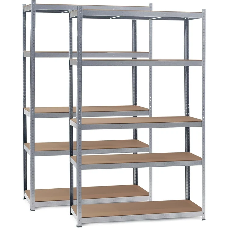 Wiltec Set 2X Schwerlastregal 120 x 50 x 200 cm, 175kg/Ablage, Steckregal verzinkt aus Stahl, Lastenregal mit 5 Ablagen, Werkstattregal – Bild 1