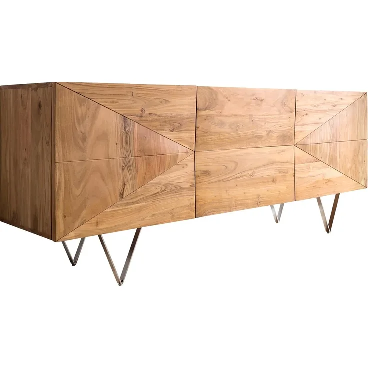 Design-Sideboard Wyatt 175 cm 3D Optik mittig Akazie Natur Edelstahl