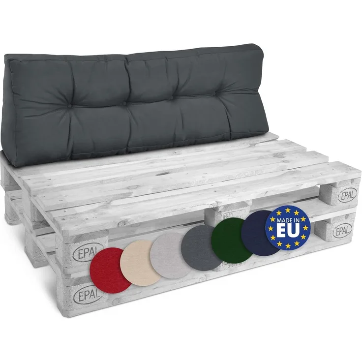 Beautissu Palettenkissen Rückenkissen Style 1 teilig Graphitgrau, 120 x 40 x 20 cm