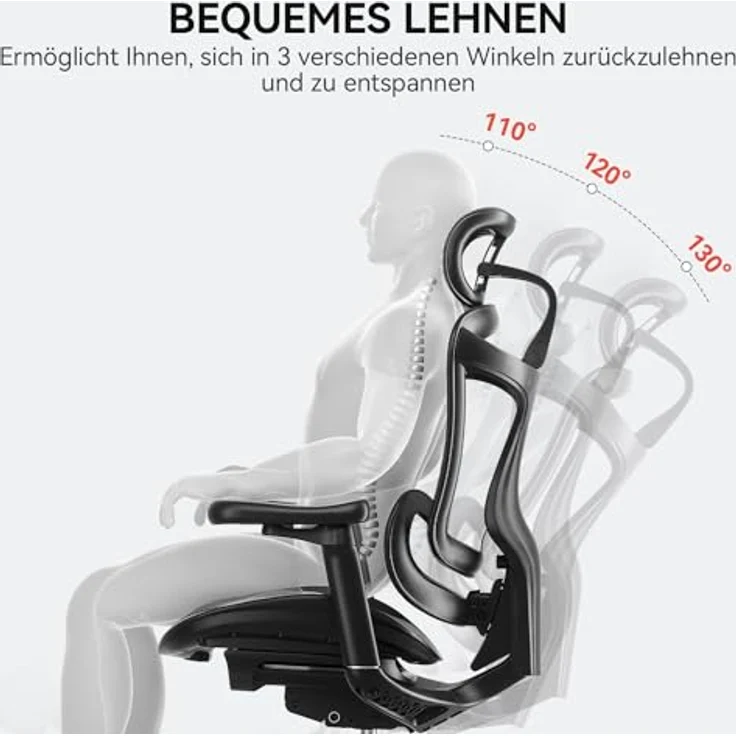 SIHOO Doro C300 Ergonomischer Bürostuhl mit ultraweichen 3D-Armlehnen, dynamischer Lordosenstütze, Verstellbarer Rückenlehne (Schwarz) – Bild 9