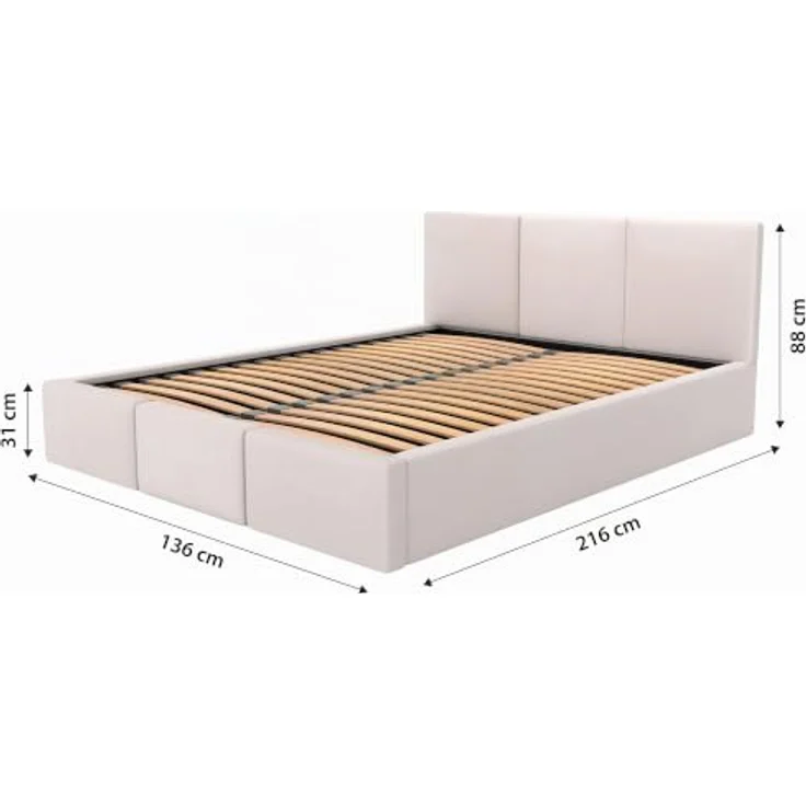 Muralo Polsterbett mit Bettkasten und Kopfteil, Metallgestell, Creme, 120x200 cm, ohne Matratze – Bild 3