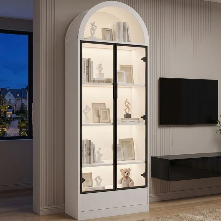 Glasvitrine mit LED-Beleuchtung, App-Steuerung und Schublade, 70x38x190 cm, Weiß – Bild 3