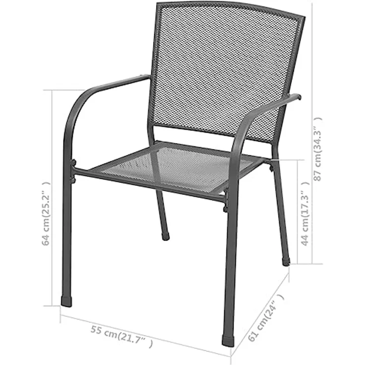 vidaXL Stapelbare Gartenstühle 2 Stk. Stahl Grau 42705 – Bild 2