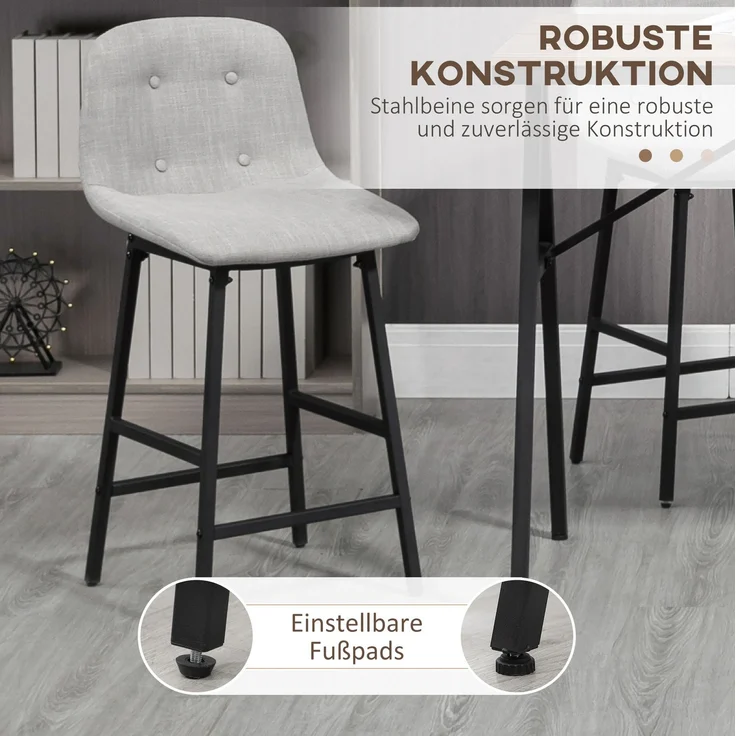 Bartisch-Set mit 4 Polsterhockern, Fußstützen, 120x60x91 cm, Hellbraun – Bild 7