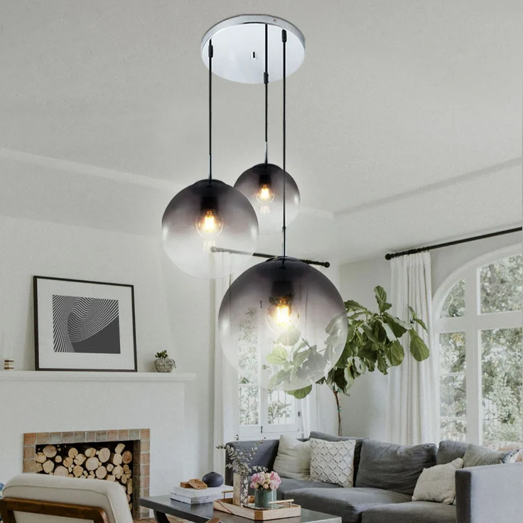 LED Hängelampe, Chrom, Glaskugeln, rauch, Höhe 120 cm – Bild 10