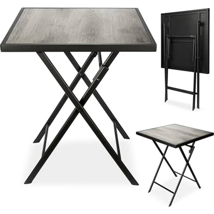 BRUBAKER Gartentisch Bergamo - 58 x 58 cm Balkontisch mit Holz Optik - Wetterfest (1-St, Klapptisch für Balkon, Terrasse - Bistrotisch), Metall Beistelltisch klappbar - Campingtisch eckig – Bild 2