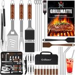 LuxusKollektion Grillbesteck-Set, 30-teilig, Edelstahl silber / Holz natur