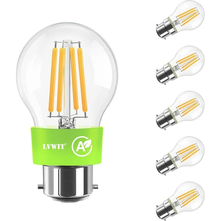 LVWIT 2.2W B22 LED Lampe Energieklasse A, Glühfaden G45, 2700K Warmweiß, 470 Lumen Glühbirne, ersatz 40W, Rustikalampe in Kolbenform Nicht Dimmbar, Filamentstil klar (6er Pack)
