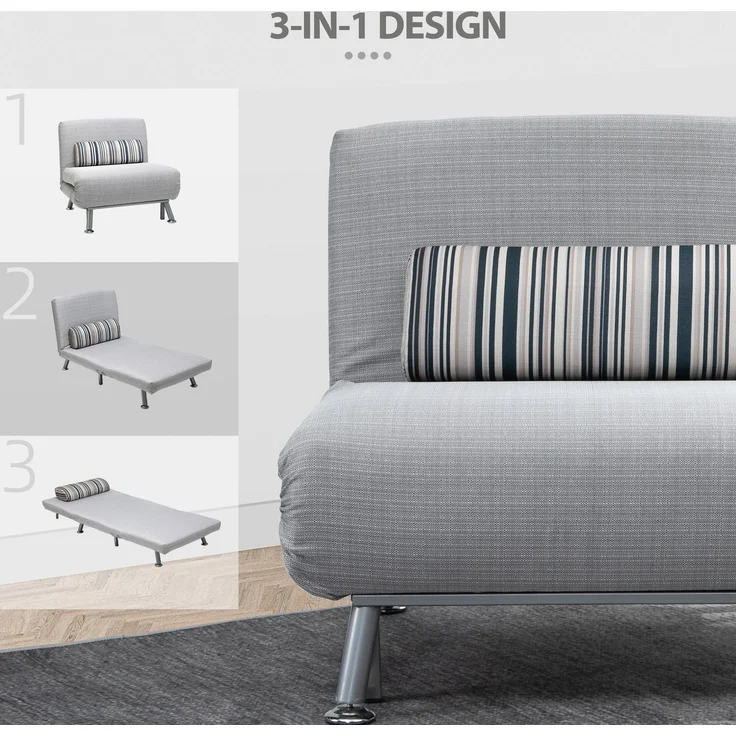 HOMCOM Schlafsessel, Leinenimitat(100% Polyester), Metall, Grau, 75L x 70B x 75H cm – Bild 6