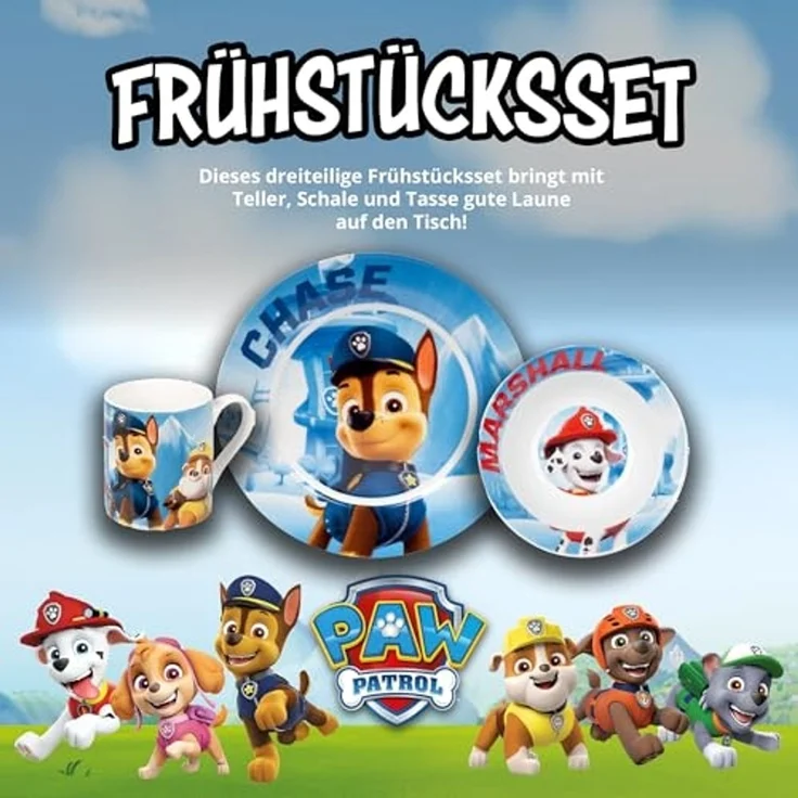 United Labels® Frühstücks-Geschirrset Paw Patrol Frühstücksset für Kinder - Geschirr Set 3-tlg, 1 Personen, Porzellan – Bild 2
