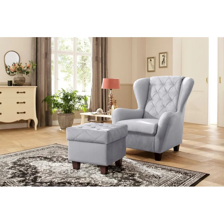 Home affaire Ohrensessel Alexandra, incl. Hocker, mit Steppung, in vielen Farben