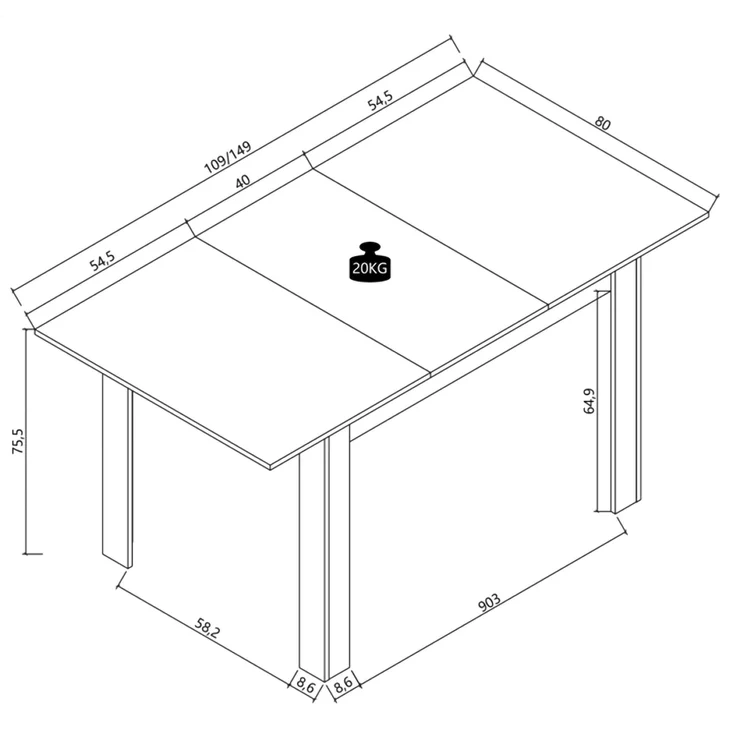 VCM Esstisch Pesoli 921256 Weiß / Honig-Eiche H. 75 x B. 120-160 x T. 80 cm – Bild 4