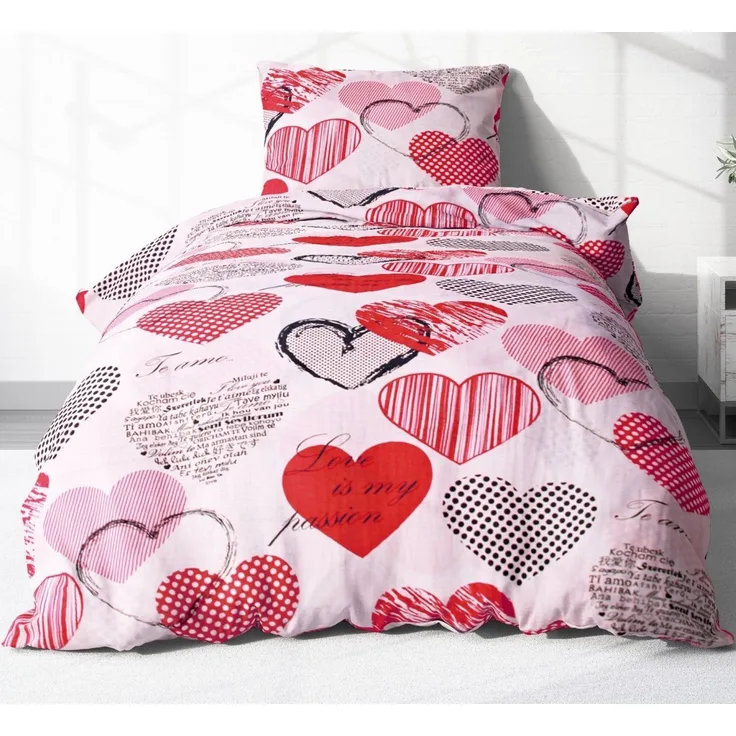 Heubergshop Bettwäsche, Seersucker, 2 teilig, 135x200cm + 80x80cm Love Liebe Herzen 100% Baumwolle (621/1)