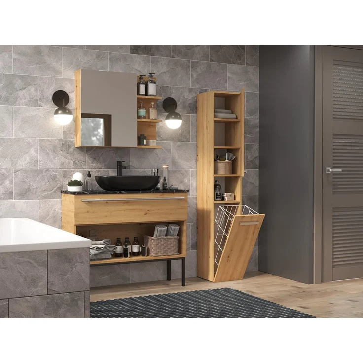 ibonto Hochschrank Badezimmerschrank mit Korb & flexibler Türöffnung - Platzsparend – Bild 6