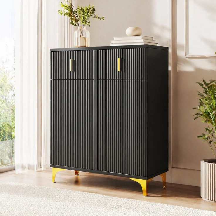 DESVIAE Sideboard mit 2 Schubladen und verstellbaren Einlegeböden, 83x101x35 cm, Spanplatte, Schwarz – Bild 9