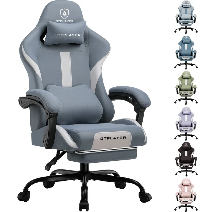 GTPLAYER Gaming-Stuhl Ergonomischer Gaming Sessel Schreibtischstuhl Gamer Stuhl aus Stoff, Federsitzkissen mit Fußstütze – Bild 1