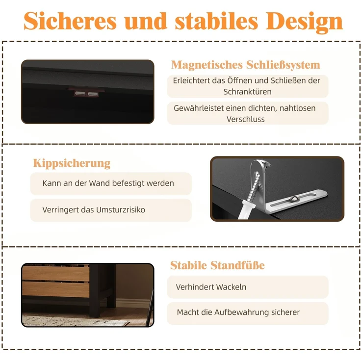Küchenschrank (80x40x140cm), hohes Küchenbuffet, Mehrzweckbuffet, Snackschrank, Aufbewahrungsmöbel mit zwei Türen und fünf Schubladen, schwarz/weiß--Schwarz--80x40x140cm--YOUDENOVA – Bild 9
