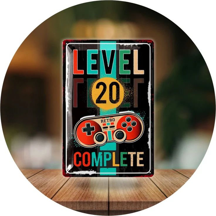 LANOLU Blechschild Retro Gaming Controller lvl. 20 - 20x30cm – Metall – Mehrfarbig – 20198 – Bild 6