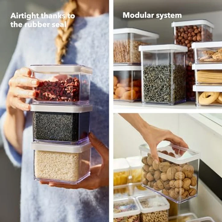 Rotho LOFT 12er-set Vorratsdosen mit Deckel, stapelbar, aromadicht, spülmaschinenfest, 40×20×21,4 cm, – Bild 5